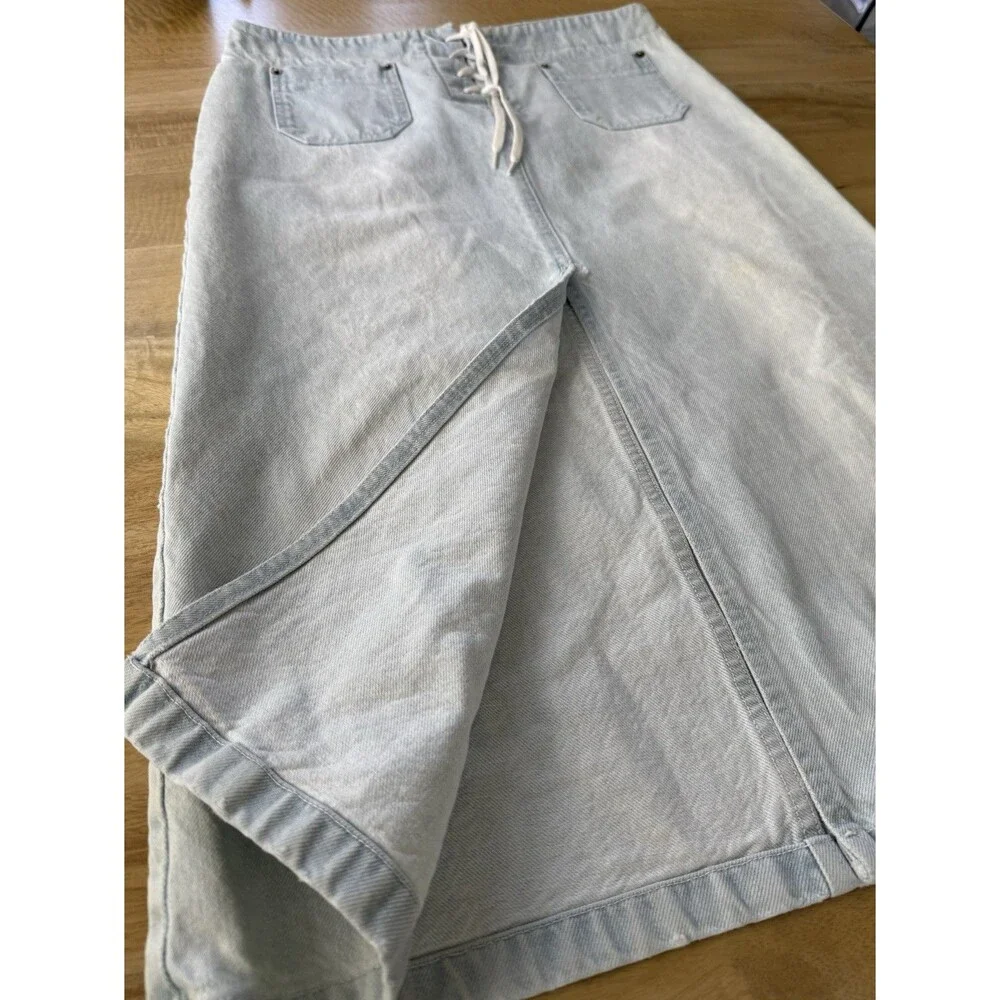 KORS by Michael Kors Light Blue Denim Midi Skirt with Lace-Up Detail Sz 8